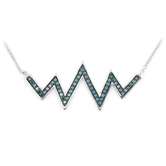 BLUE DIAMOND ZIG ZAG PENDANT ATTACHED NECKLACE 14K SOLID GOLD 0.50CTW