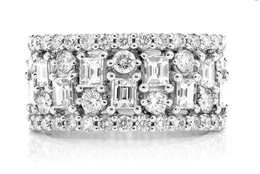 BAGUETTE AND ROUND PATTERN BORDER DIAMOND BAND RING 14K SOLID 2.20CTW