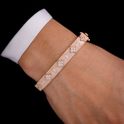 FOUR PETAL FLORENTINE DIAMOND BRACELET 14K SOLID GOLD 0.75CTW