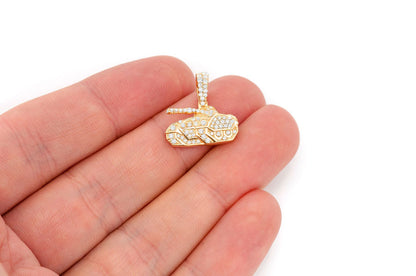 MILITARY BATTLE TANK DIAMOND PENDANT 14K SOLID GOLD 0.40CTW