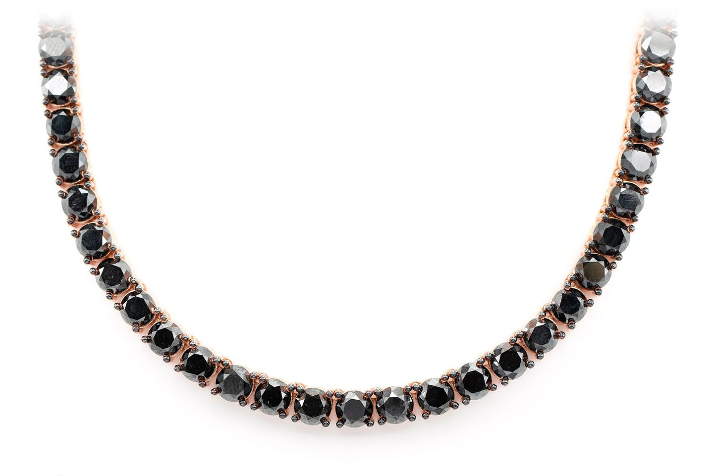 BLACK DIAMOND PRONG SET TENNIS NECKLACE 14K SOLID GOLD 62.25CTW