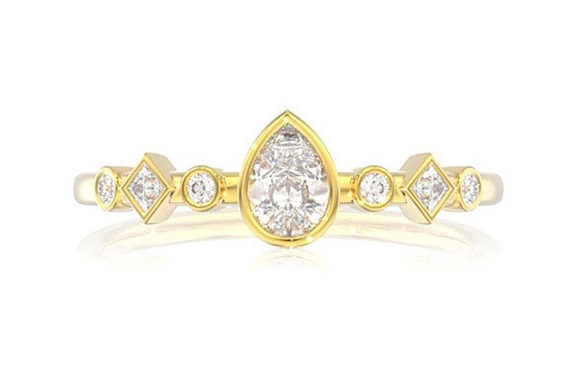 0.30CTW DIAMOND PEAR BEZEL GEOMETRIC SHANK ENGAGEMENT RING