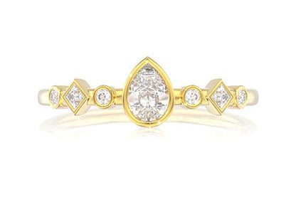 0.30CTW DIAMOND PEAR BEZEL GEOMETRIC SHANK ENGAGEMENT RING