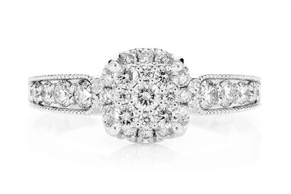 0.75CTW SQUARE PAVE CENTER - DIAMOND ENGAGEMENT RING - 14K SOLID GOLD