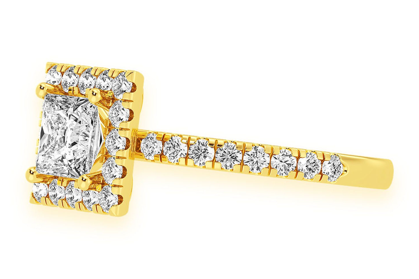THAV - .75CT PRINCESS CUT - SCALLOP HALO ONE ROW- DIAMOND ENGAGEMENT RING