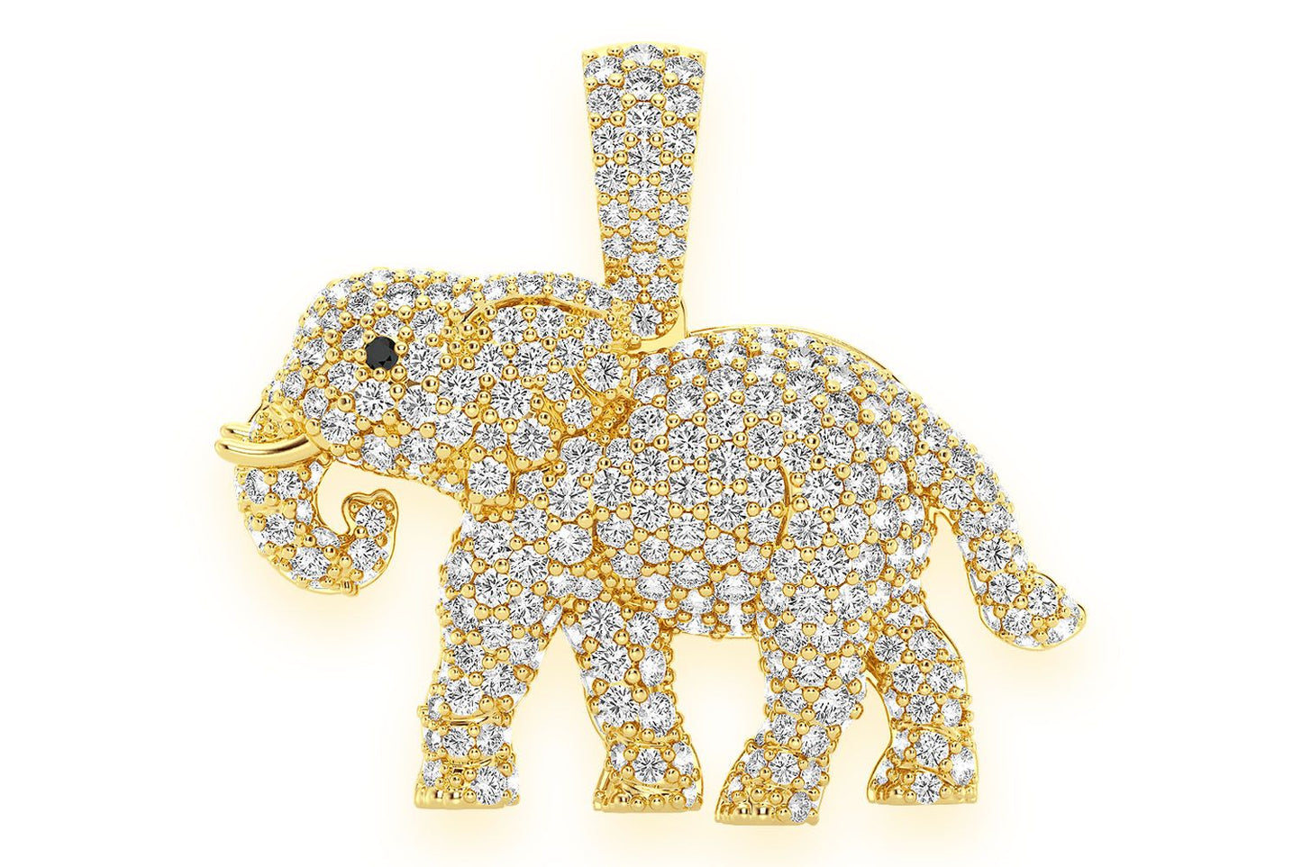 ELEPHANT WALKING DIAMOND PENDANT 14K SOLID GOLD 1.50CTW