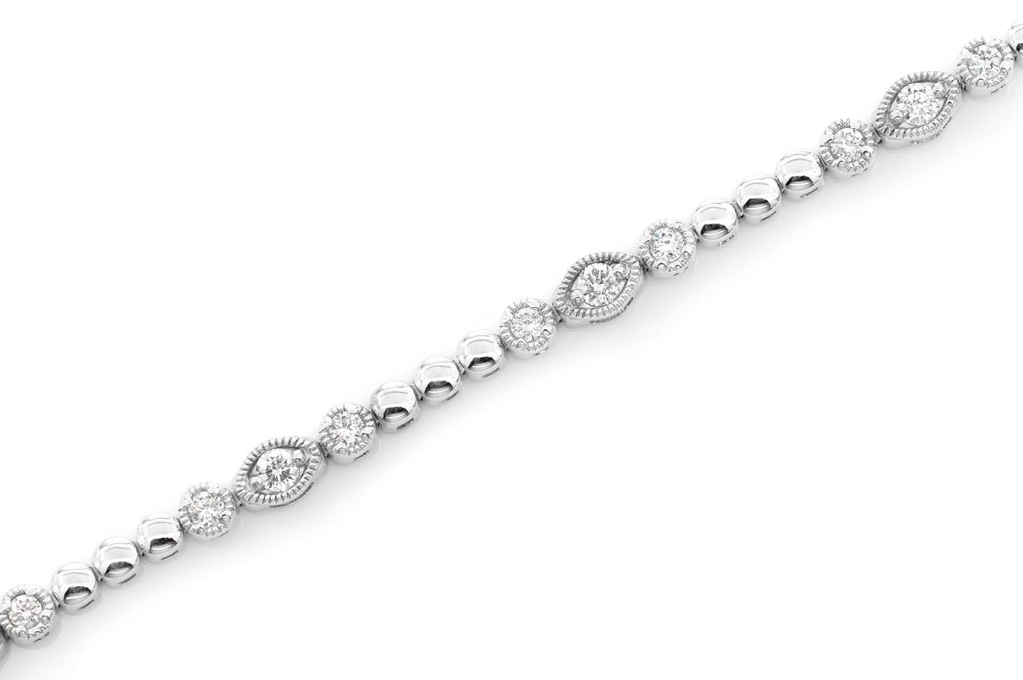 BEADED AND DIAMOND DECO MILGRAIN BRACELET 0.60CTW 14K SOLID GOLD