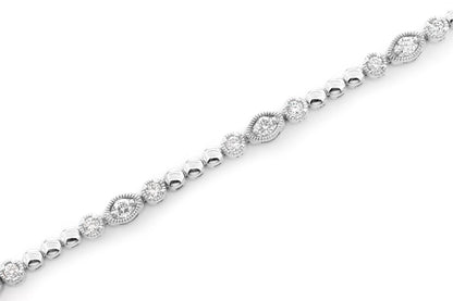 BEADED AND DIAMOND DECO MILGRAIN BRACELET 0.60CTW 14K SOLID GOLD