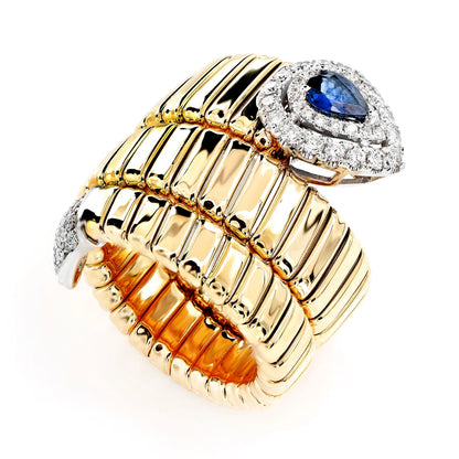 DIAMOND AND SAPPHIRE COIL WRAP RING 14K SOLID GOLD 0.55CTW
