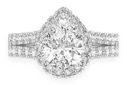 SPHINX - 2.00CT PEAR SOLITAIRE - TWO ROW SPLIT SCALLOP - DIAMOND ENGAGEMENT RING