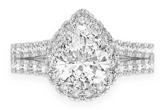 SPHINX - 2.00CT PEAR SOLITAIRE - TWO ROW SPLIT SCALLOP - DIAMOND ENGAGEMENT RING