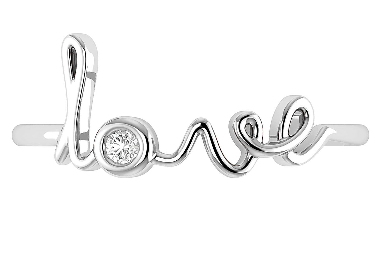 LOVE SCRIPT DIAMOND RING 14K SOLID GOLD 0.03CTW