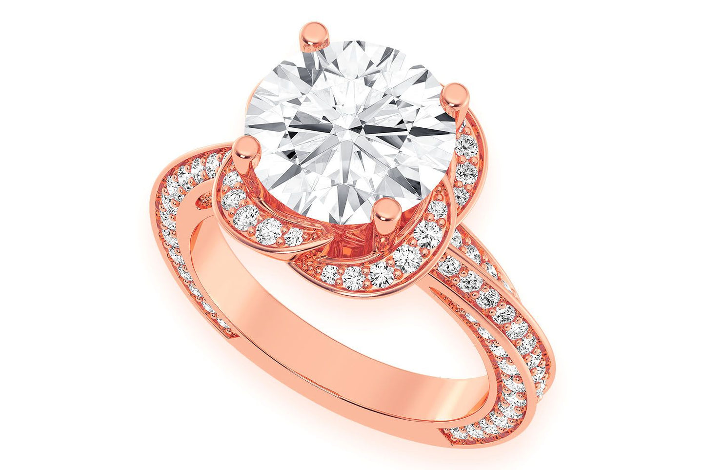 3.00CT ROUND SOLITAIRE - FLOWER PETAL HALO - DIAMOND ENGAGEMENT RING