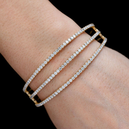 TRI-SPLIT FLEX DIAMOND BANGLE BRACELET 14K SOLID GOLD 3.85CTW