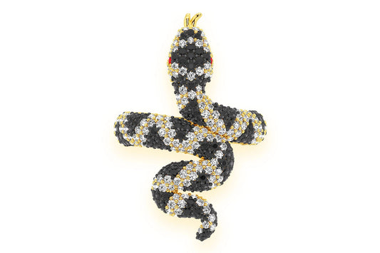 SNAKE BLACK & WHITE DIAMOND RING 14K SOLID GOLD 2.25CTW