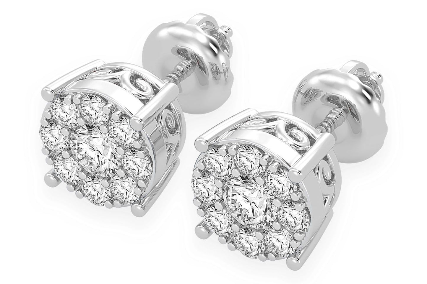 0.50CTW MOSAIC STUD DIAMOND EARRINGS 14K SOLID GOLD