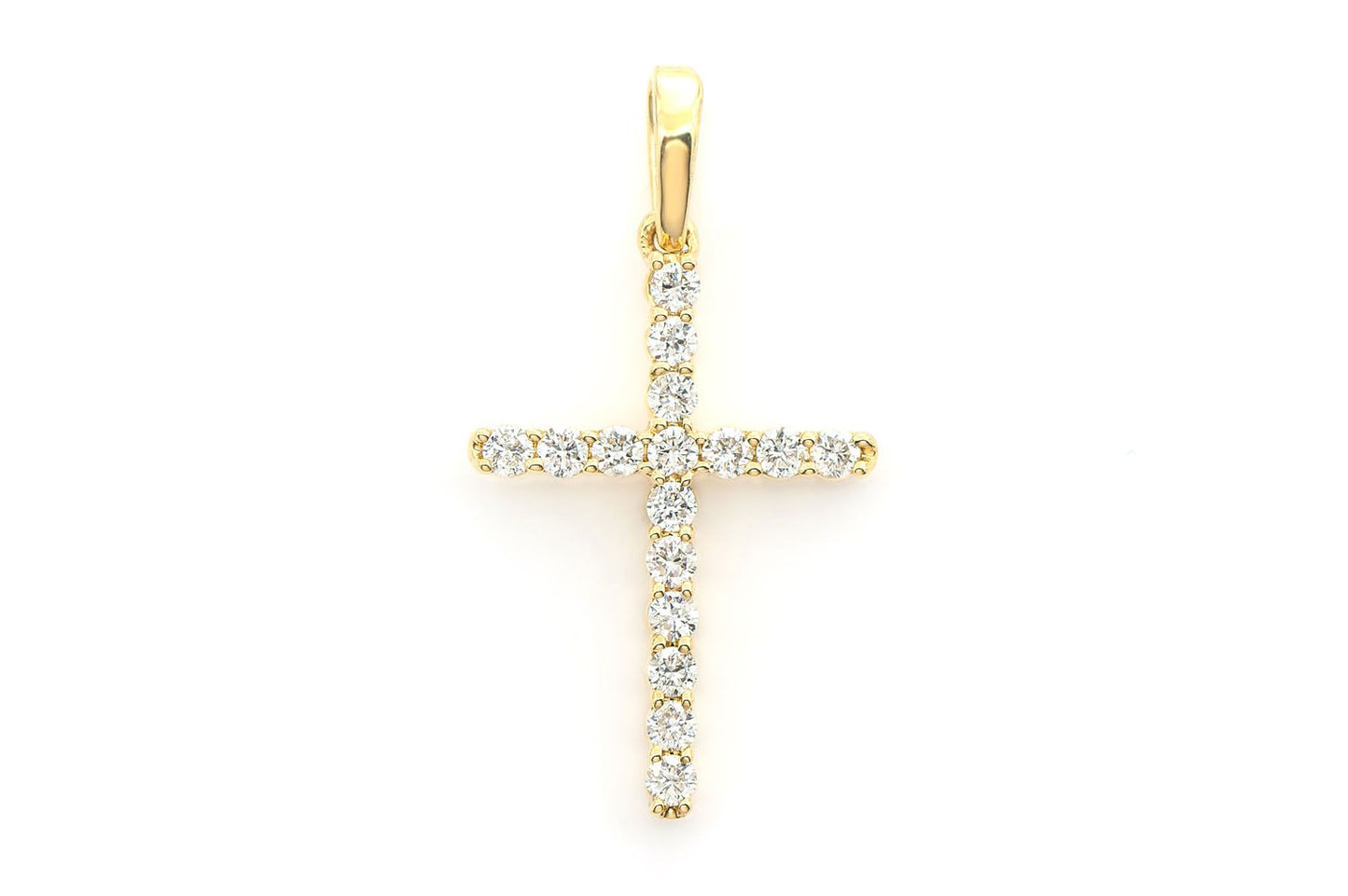 ONE ROW DIAMOND CROSS PENDANT 14K SOLID GOLD 0.25CTW