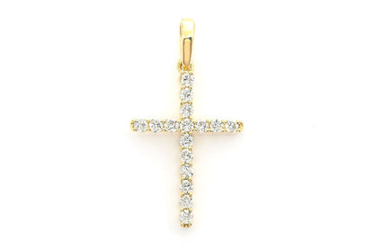 ONE ROW DIAMOND CROSS PENDANT 14K SOLID GOLD 0.25CTW