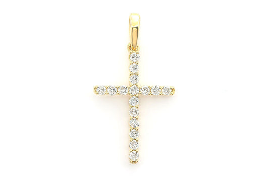 ONE ROW DIAMOND CROSS PENDANT 14K SOLID GOLD 0.25CTW