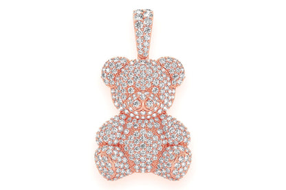 TEDDY BEAR DIAMOND PENDANT 14K SOLID GOLD 2.65CTW