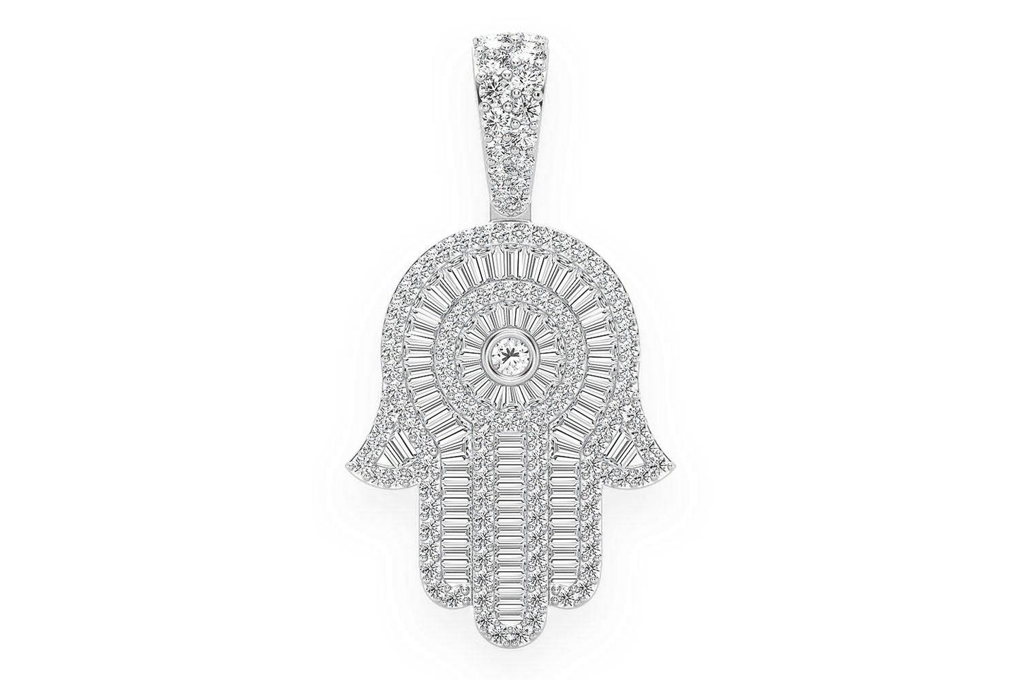 PANDANTIV CU DIAMANT HAMSA, AUR MASIV DE 14K, 2.10CTW