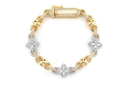 BRĂȚARĂ ROLO CU MĂRGELE, CU FLORI MARQUISE, AUR MASIV DE 14K, 14.50 CT