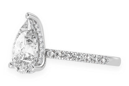 3.00CT PEAR SOLITAIRE - ONE ROW UNDER HALO - DIAMOND ENGAGEMENT RING