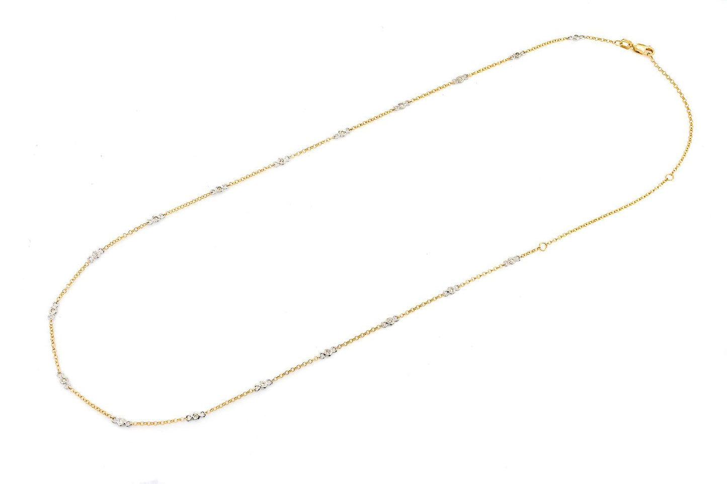 ROUND BEZEL SET DIAMOND NECKLACE CONNECTED 14K SOLID GOLD 0.35CTW