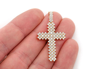 JAGGED CROSS DIAMOND PENDANT 14K SOLID GOLD 5.50CTW
