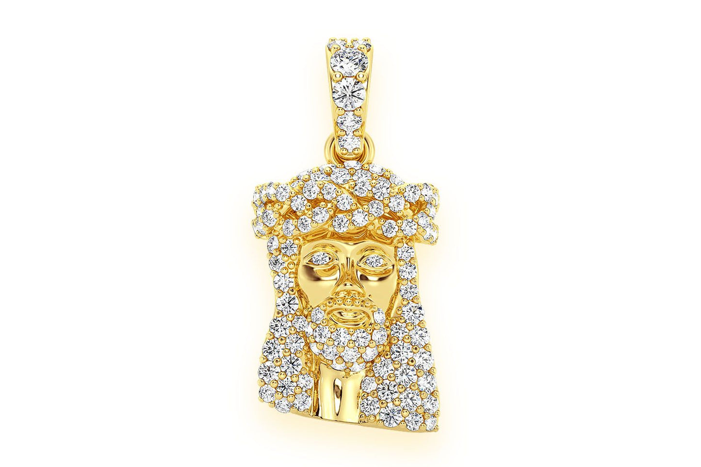 Pandantiv cu diamant Jesus din aur masiv de 14k, 0.33ct
