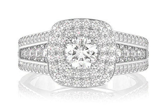 2.00CTW DOUBLE HALO TRIPLE BEZEL DIAMOND ENGAGEMENT RING 14K SOLID GOLD