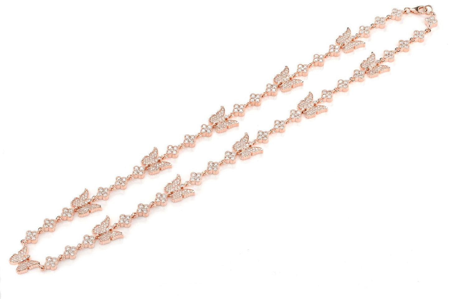 BUTTERFLY CLOVER DIAMOND STATION CHAIN 14K SOLID GOLD 7.20CTW