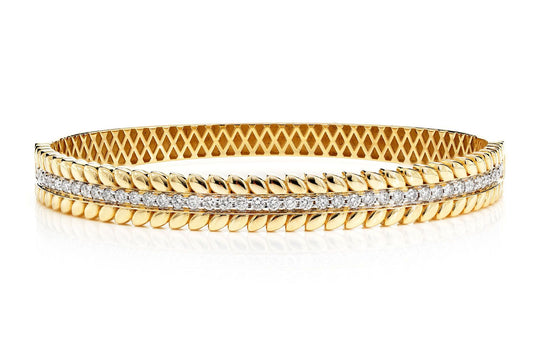 WREATH STYLE DIAMOND HINGED BANGLE BRACELET 14K SOLID GOLD 1.10CTW
