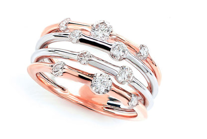 FOUR ROW GYPSY SCATTERED DIAMOND BAND 14K SOLID GOLD 0.90CTW