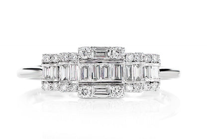 0.38CTW ROUND AND BAGUETTE CLUSTER - DIAMOND ENGAGEMENT RING - 14K SOLID GOLD
