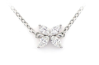 MARQUISE DIAMOND FLOWER PENDANT ATTACHED NECKLACE 14K SOLID GOLD 0.35CTW