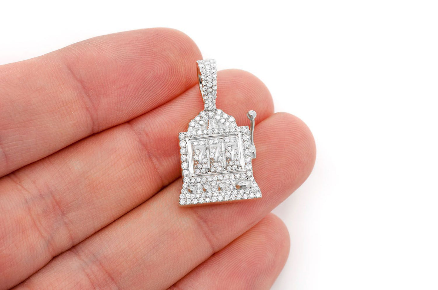 CASINO SLOT MACHINE DIAMOND PENDANT 14K SOLID GOLD 0.66CTW