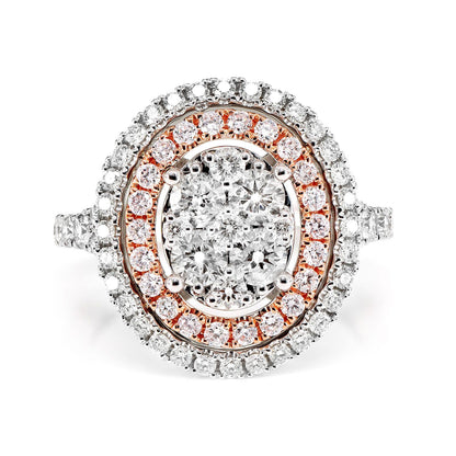 OVAL CLUSTER DOUBLE DIAMOND HALO RING 14K SOLID GOLD 1.50CTW