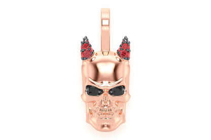 HORNED SKULL DIAMOND PENDANT 14K SOLID GOLD 0.15CTW