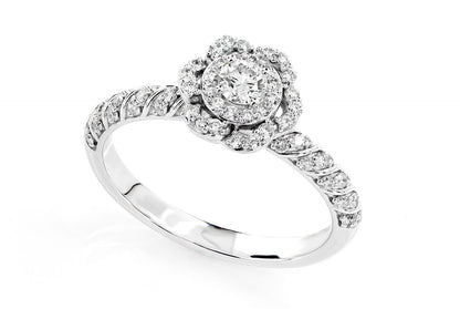 TWIST FLOWER HALO RING 14K SOLID GOLD 0.50CTW