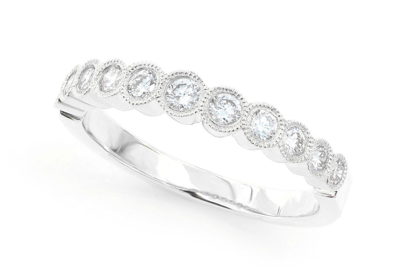 STACKABLE DIAMOND WEDDING BAND MILGRAIN BEZEL SET 14K SOLID GOLD 0.40CTW