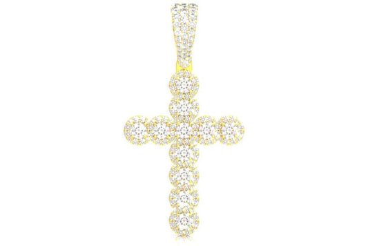 HALO SOLITAIRE DIAMOND CROSS PENDANT 14K SOLID GOLD 3.20CTW