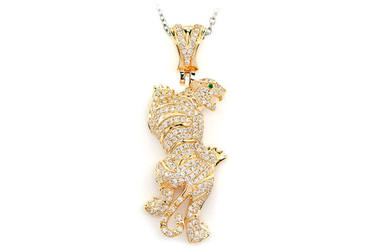 PANDANT CU DIAMANT TIGER DUNGAT, AUR MASIV DE 14K, 1.00CTW