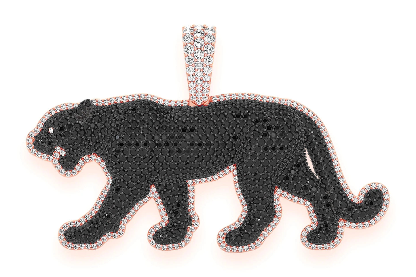 FULL BODY BLACK DIAMOND PANTHER PENDANT 14K SOLID GOLD 9.75CTW