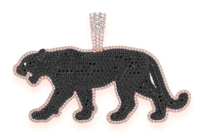 FULL BODY BLACK DIAMOND PANTHER PENDANT 14K SOLID GOLD 9.75CTW