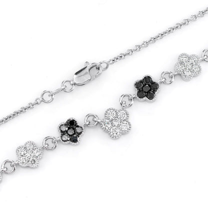 BLACK & WHITE DIAMOND CLOVER STATION CHAIN 14K SOLID GOLD 5.00CTW