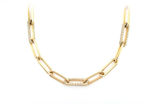 ALTERNATING ELONGATED DIAMOND ROLO LINK 17.5" NECKLACE 14K SOLID GOLD 3.00CTW