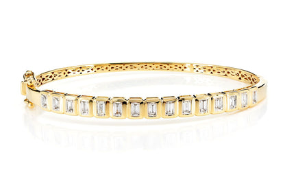 DIAMOND BEZEL BAGUETTE FLEX BANGLE BRACELET 14K SOLID GOLD 1.00CTW