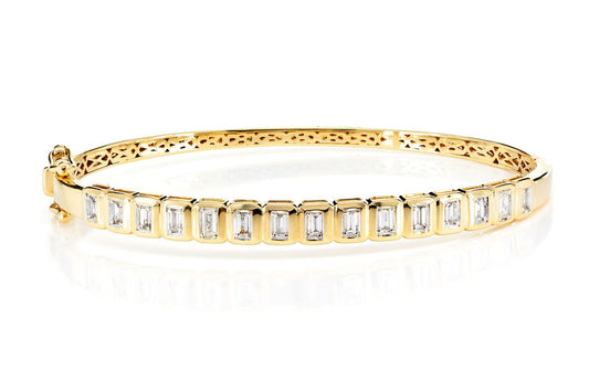 DIAMOND BEZEL BAGUETTE FLEX BANGLE BRACELET 14K SOLID GOLD 1.00CTW