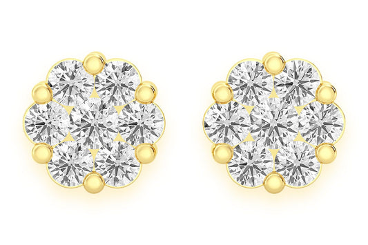 1.50CTW FLOWER STUD DIAMOND EARRINGS 14K SOLID GOLD